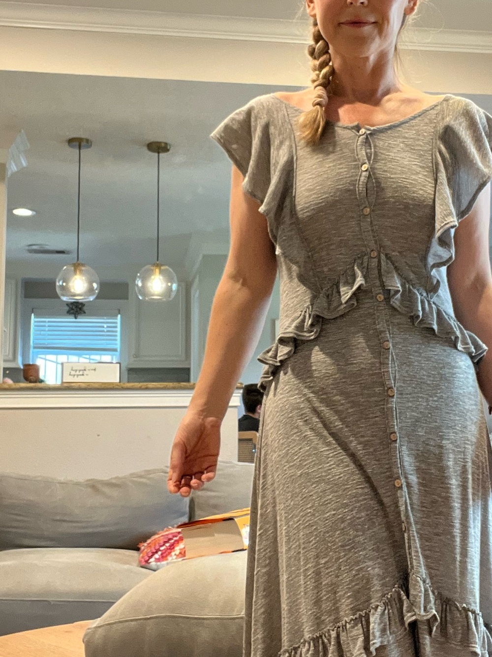 Free People Beach Gray Ruffle Button-Front Maxi Dress size small